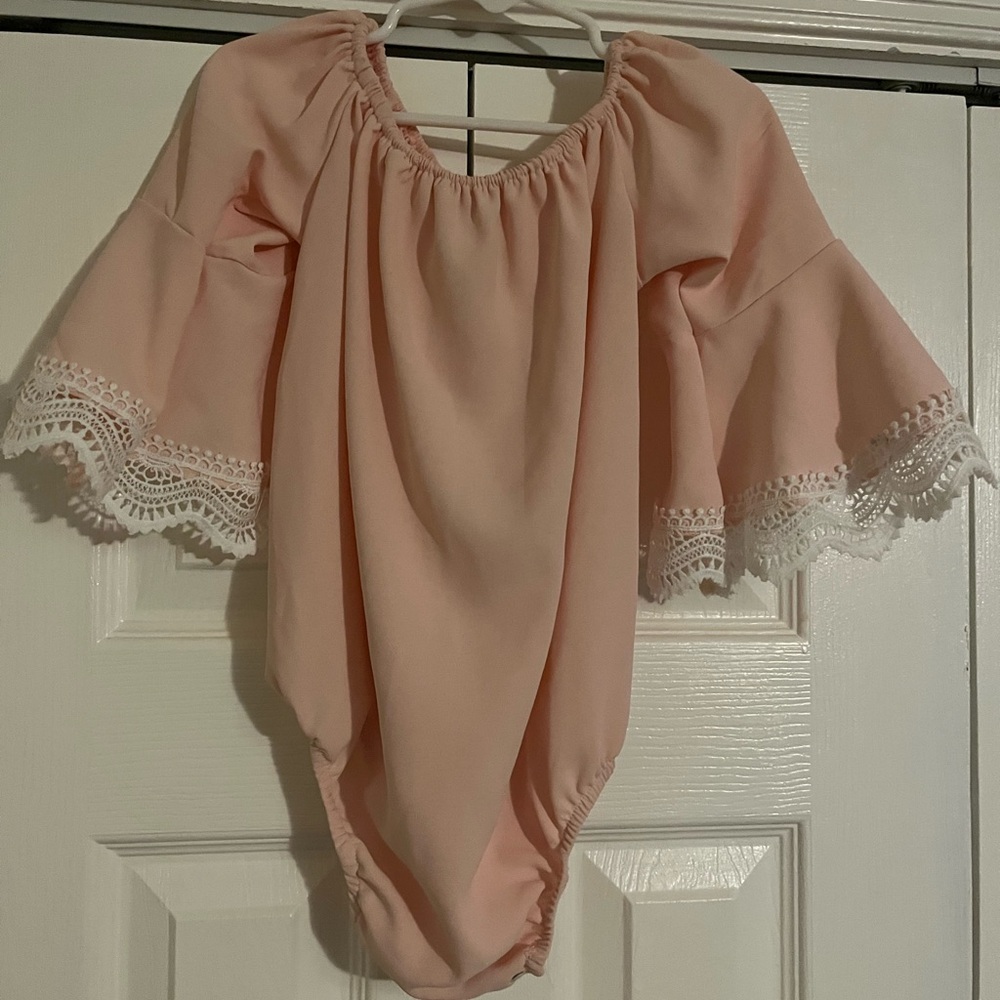 Pink Bodysuit with Lace Trim